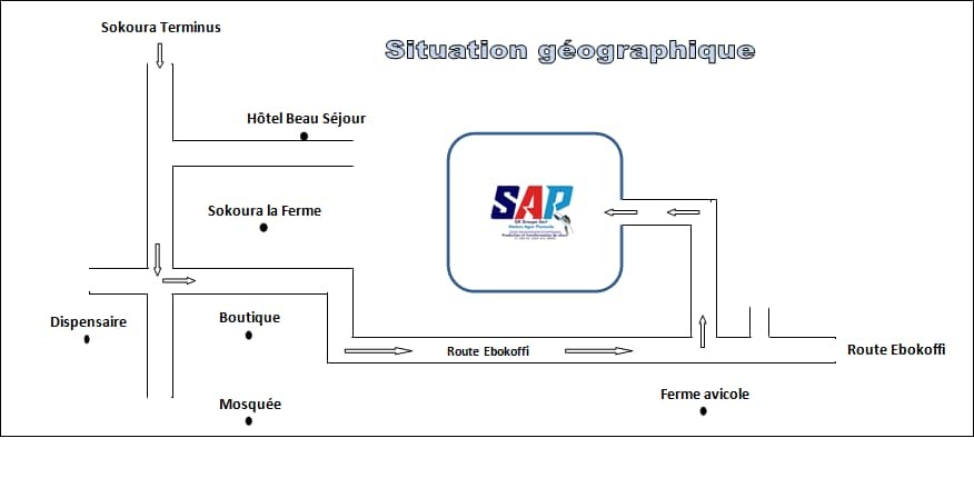 Plan de situation géographique SAP GK Groupe : Route Ebokoffi, près de l'Hôtel Beau Séjour